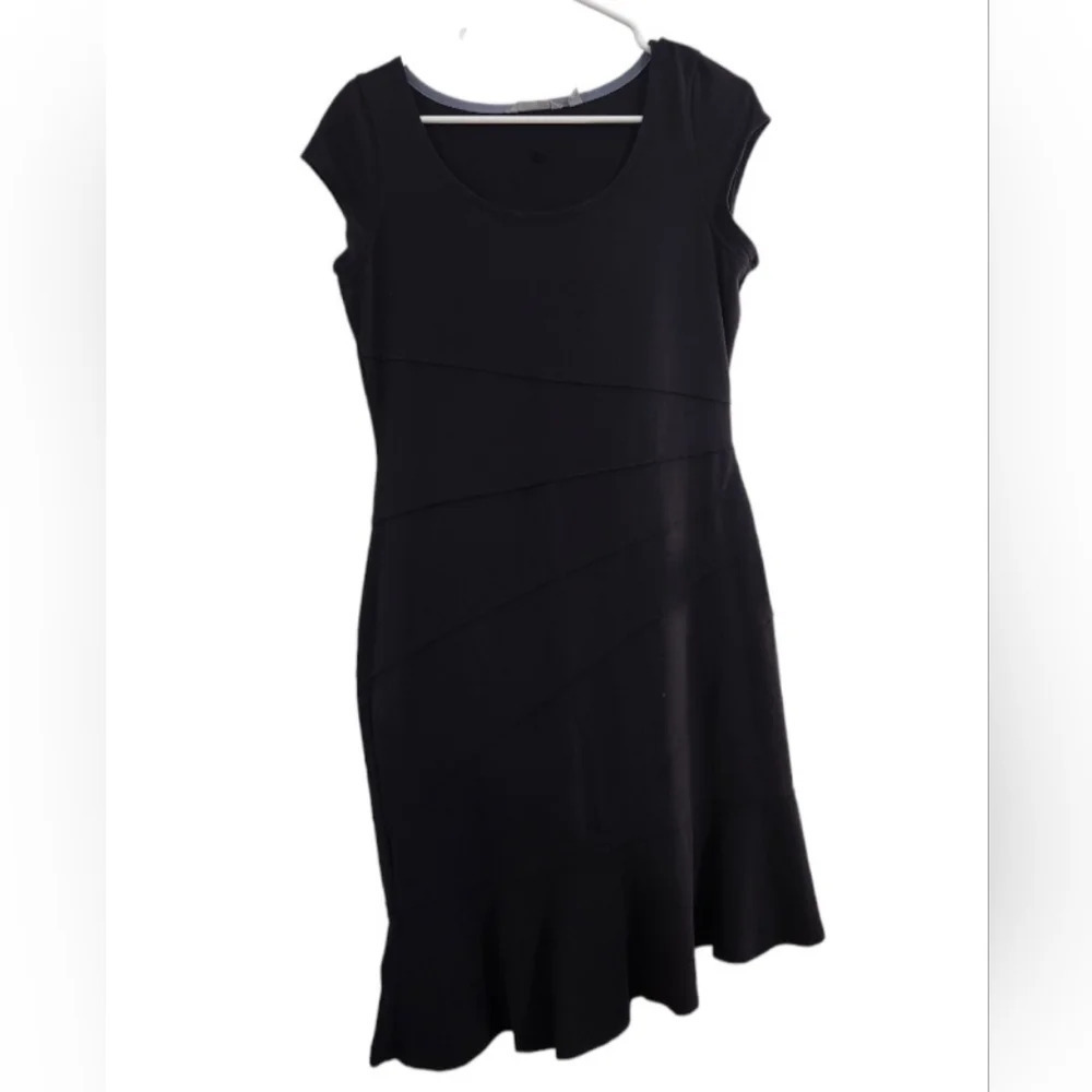 Athleta Crescendo Asymmetrical stretchdress black ruffle goth witchy size MP - Picture 2 of 11